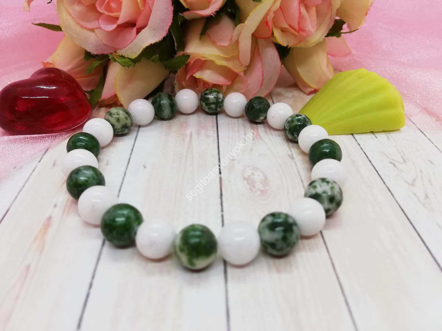 Pettyes jade - tejkvarc ásvány karkötő Pettyes jade - tejkvarc ásvány karkötő